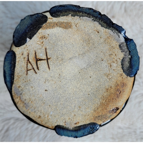 Brown metallic and blue handmade ceramic cup - Picture 12 of 13